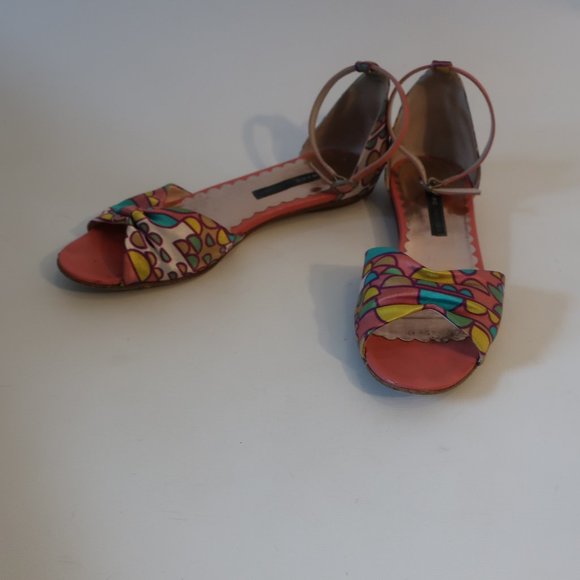 Womens Marc Jacobs Roxy Satin Pink Multi Ankle Strap Peep Toe Flats 7 - Picture 3 of 8